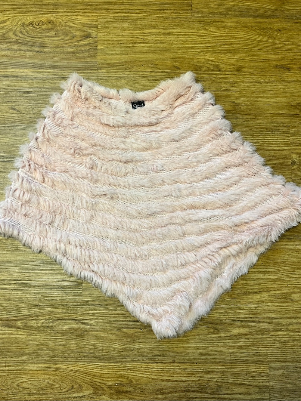 Cejon Genuine Rabbit Fur Knit Poncho Cape Cowl Neck Scarf Blush Pink
